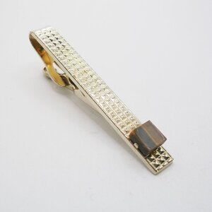 Vintage Tie Clip Bar Tiger's Eye Stone gold tone DANTE